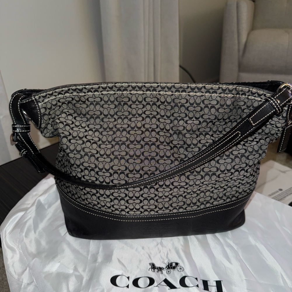 Coach Black and Gray Signature Shoulder Bag